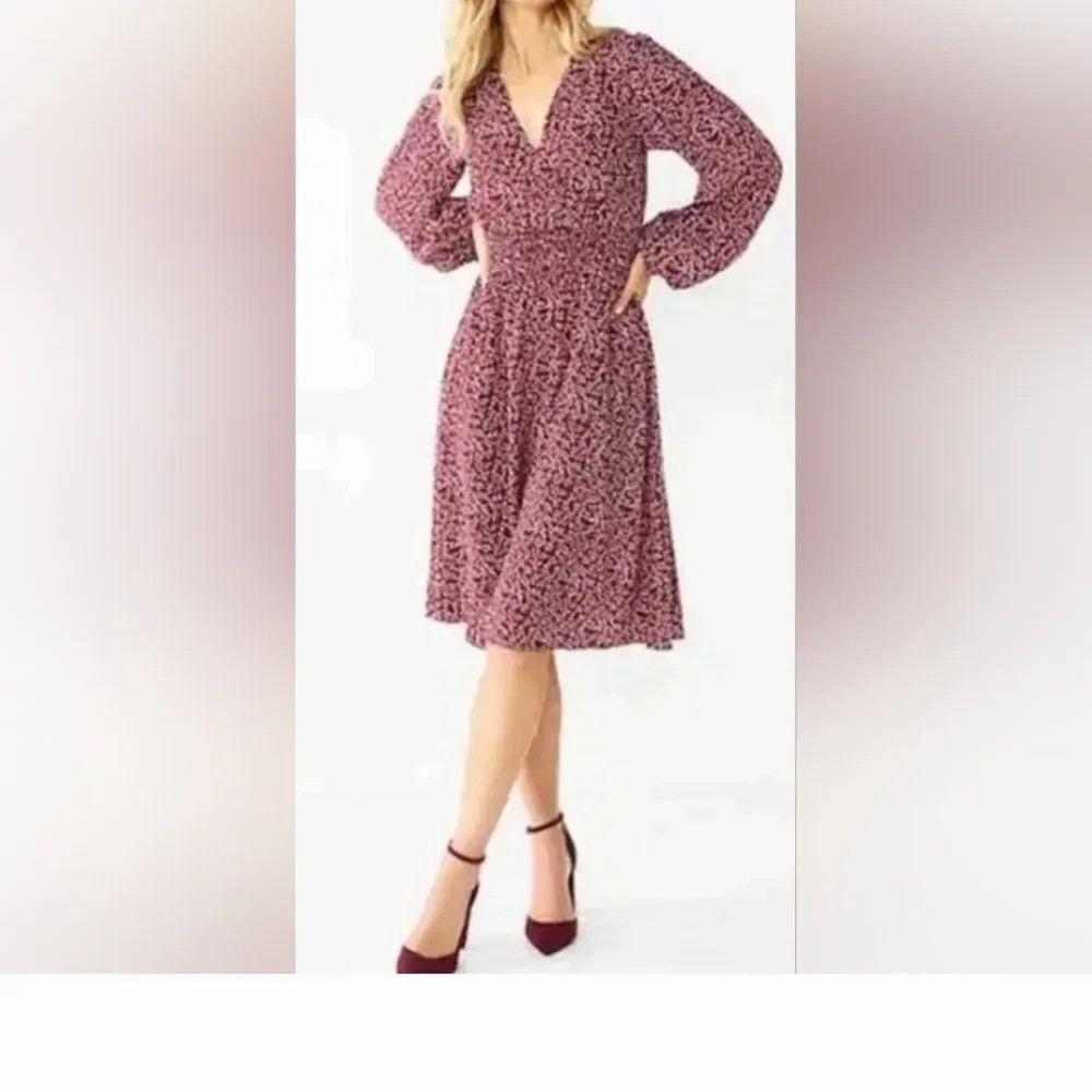 Draper James RSVP Ditsy Floral Burgundy/White Smocked Waist A-Line Dress 2X